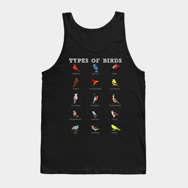 Fun Bird Watcher Lover 15 Colorful Types Of Birds Tank Top by egcreations